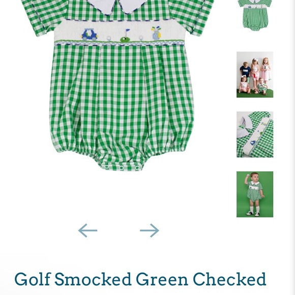 Smockingbird Golf Smocked Green Checked Boy Bubble 3 Months - Picture 6 of 6
